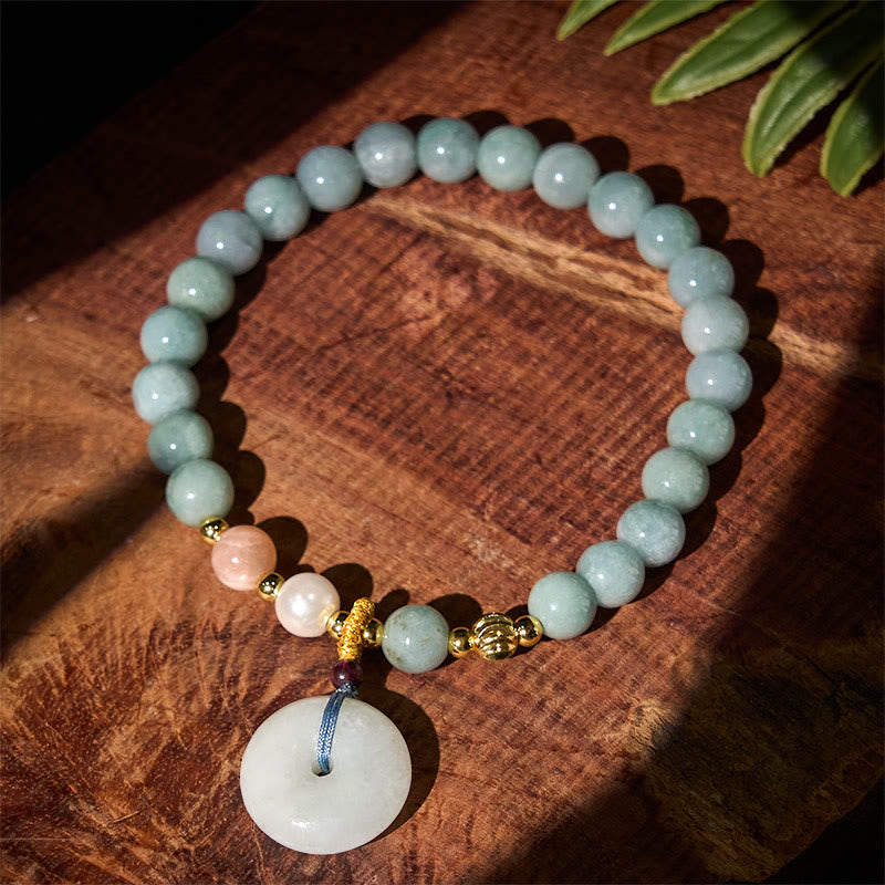 Wear FengShui Peace Buckle Jade Round Beaded Luck Auspicious Bracelet