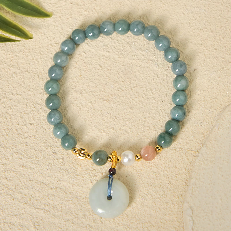 Wear FengShui Peace Buckle Jade Round Beaded Luck Auspicious Bracelet