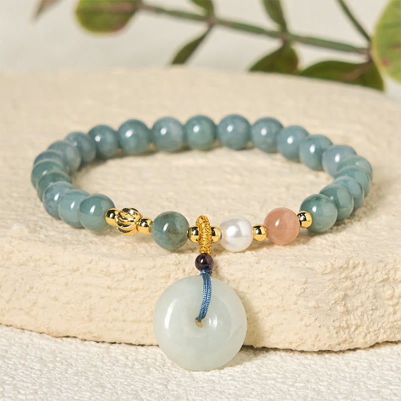 Wear FengShui Peace Buckle Jade Round Beaded Luck Auspicious Bracelet