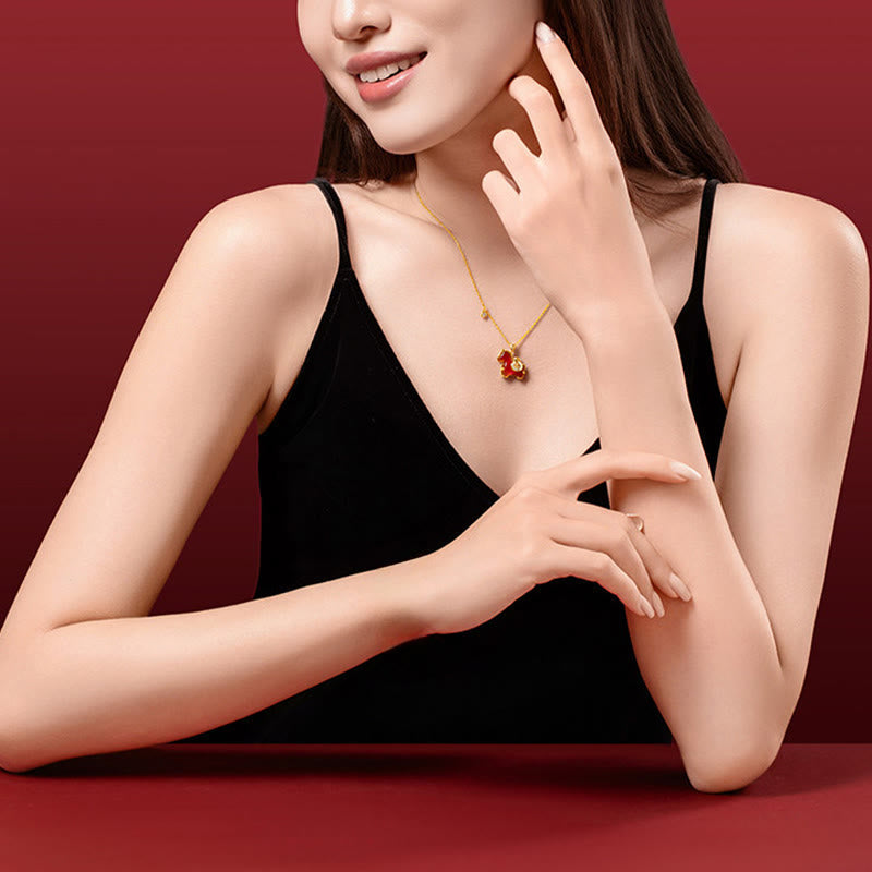 Wear FengShui Year Of The Horse Red Agate Fu Character Confidence Necklace Pendants