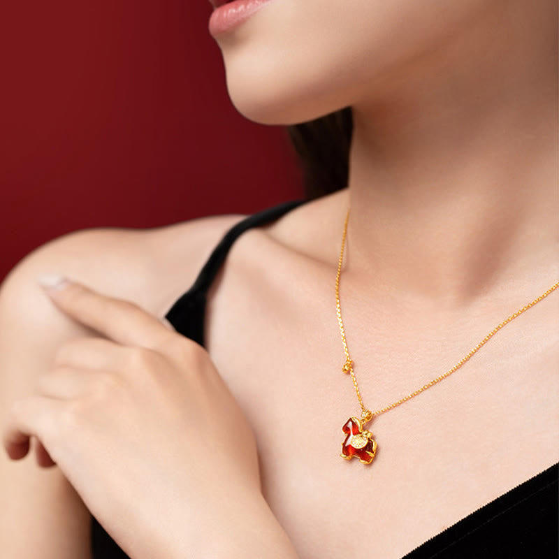 Wear FengShui Year Of The Horse Red Agate Fu Character Confidence Necklace Pendants