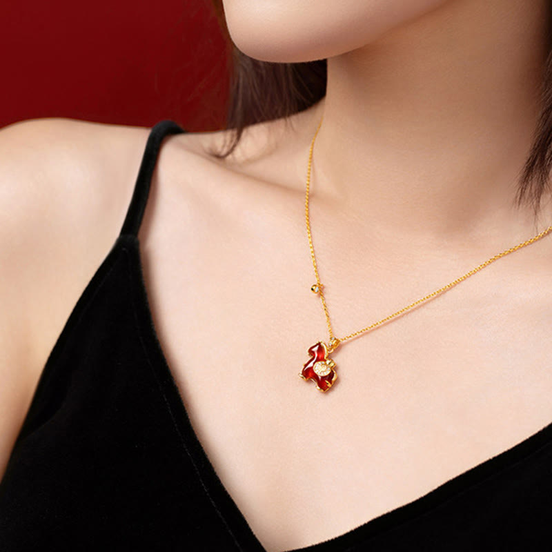Wear FengShui Year Of The Horse Red Agate Fu Character Confidence Necklace Pendants
