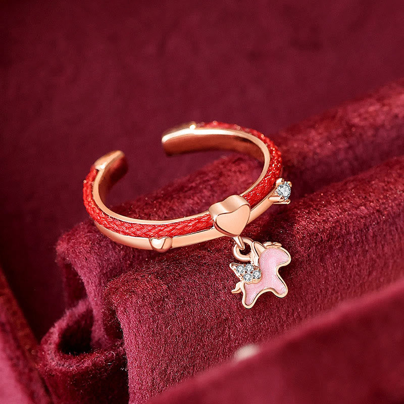 Wear FengShui Red String 925 Sterling Silver Luck Open Ring