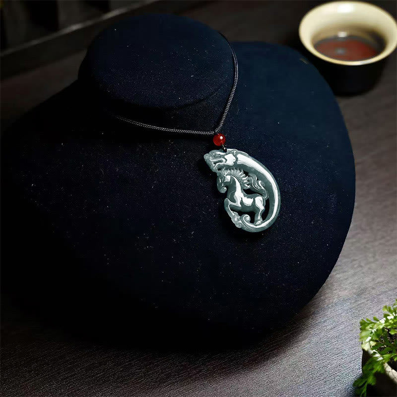 Wear FengShui Year Of The Horse Dragon Jade Luck Necklace Pendants