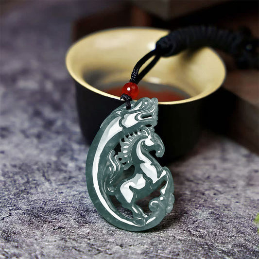 Wear FengShui Year Of The Horse Dragon Jade Luck Necklace Pendants