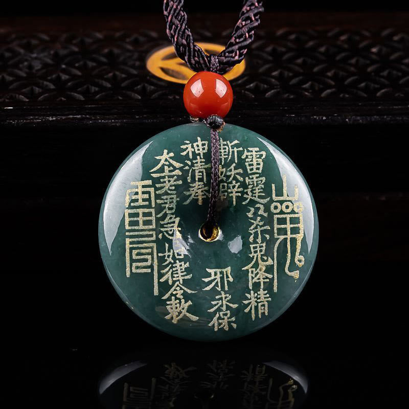 Wear FengShui Mountain Ghosts Spend Money Peace Buckle Jade Luck Necklace Pendant