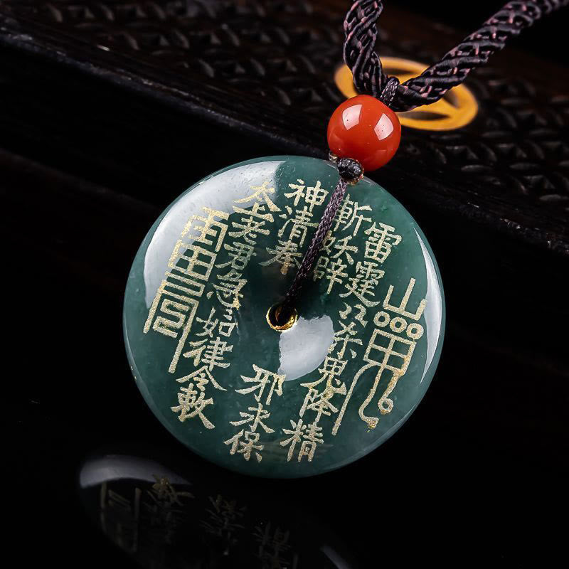 Wear FengShui Mountain Ghosts Spend Money Peace Buckle Jade Luck Necklace Pendant