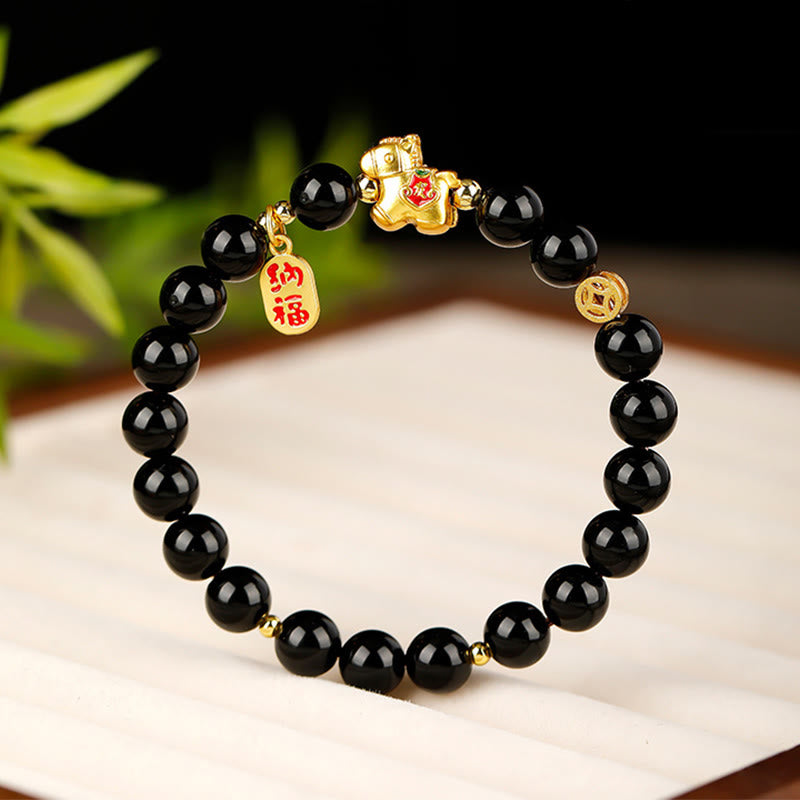 Wear FengShui Year Of The Horse Black Obsidian Strength Bracelet