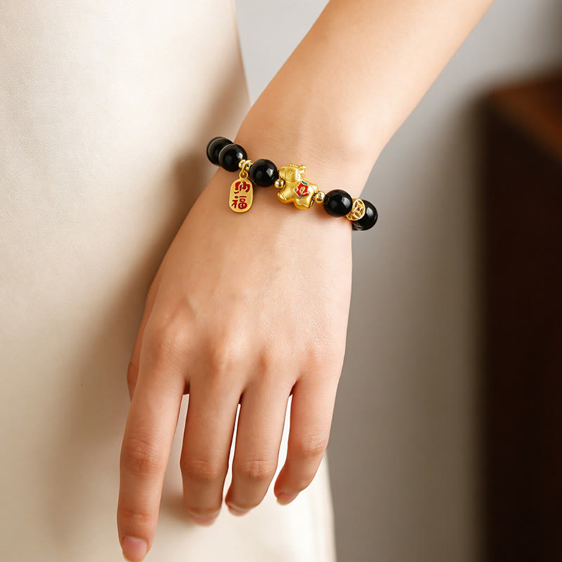 Wear FengShui Year Of The Horse Black Obsidian Strength Bracelet