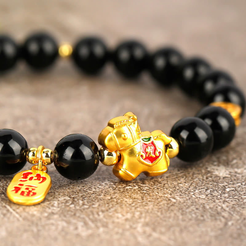 Wear FengShui Year Of The Horse Black Obsidian Strength Bracelet