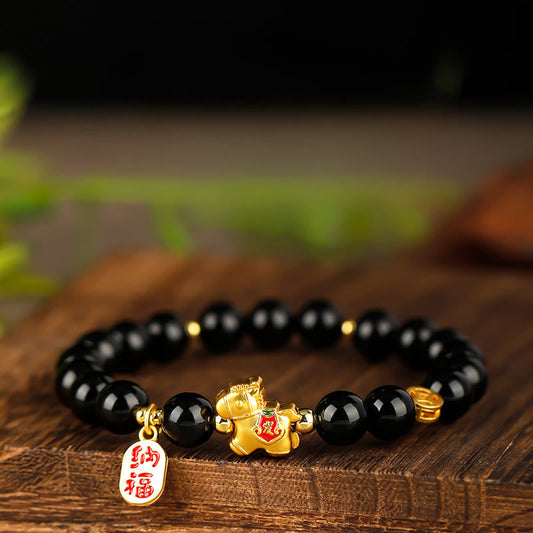 Wear FengShui Year Of The Horse Black Obsidian Strength Bracelet