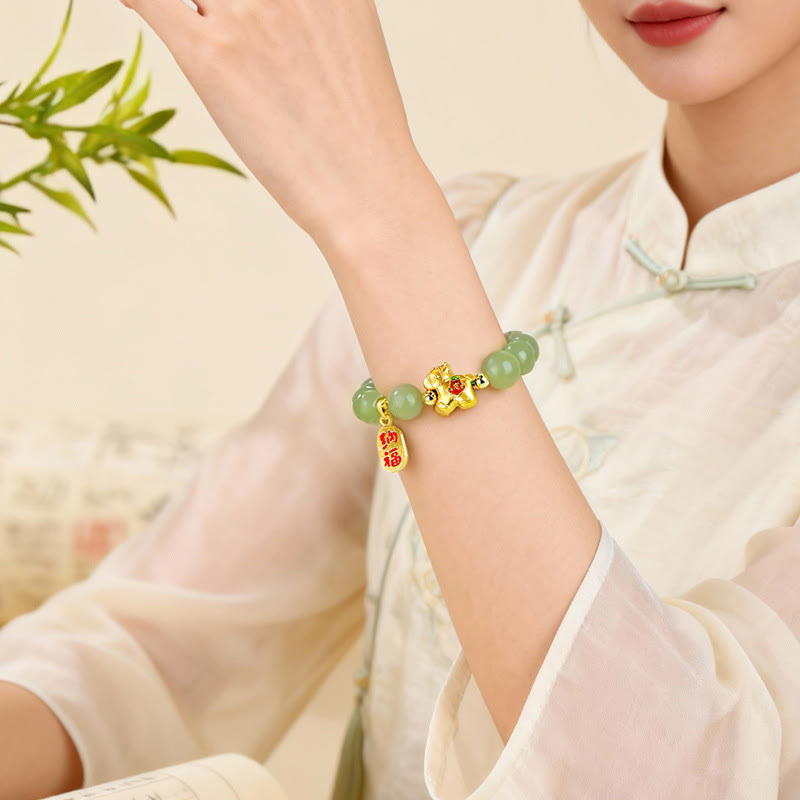 Wear FengShui Year Of The Horse Hetian Jade Abundance Bracelet