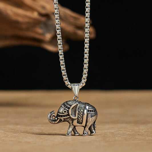 Wear FengShui Titanium Steel Elephant Strengthen Necklace Pendants