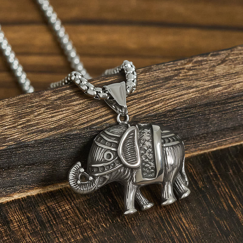Wear FengShui Titanium Steel Elephant Strengthen Necklace Pendants