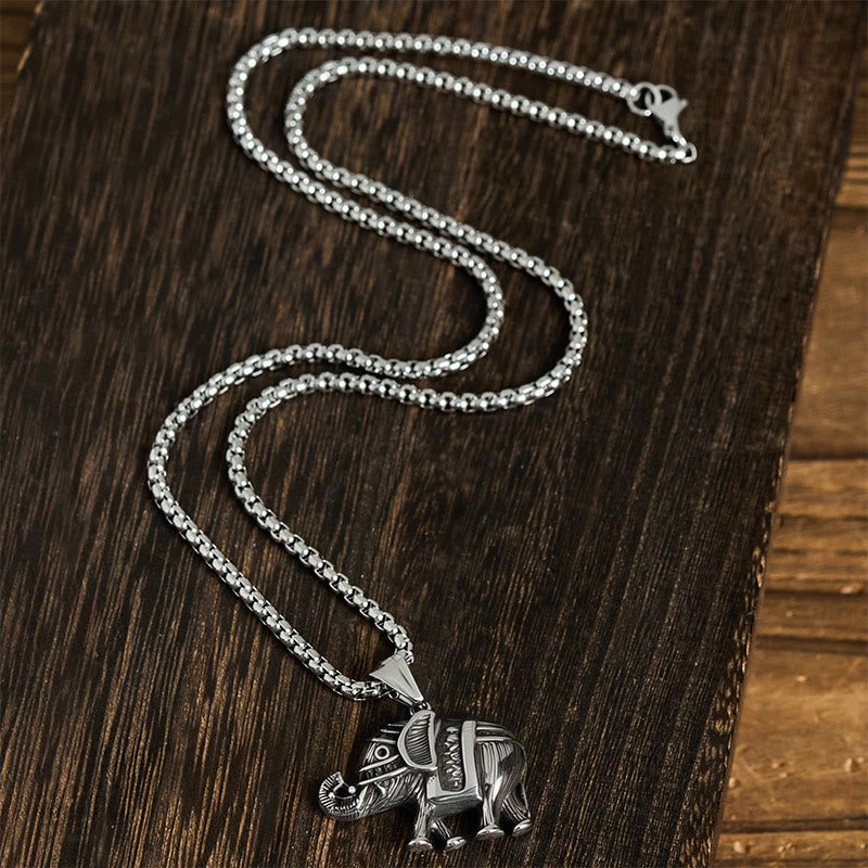 Wear FengShui Titanium Steel Elephant Strengthen Necklace Pendants