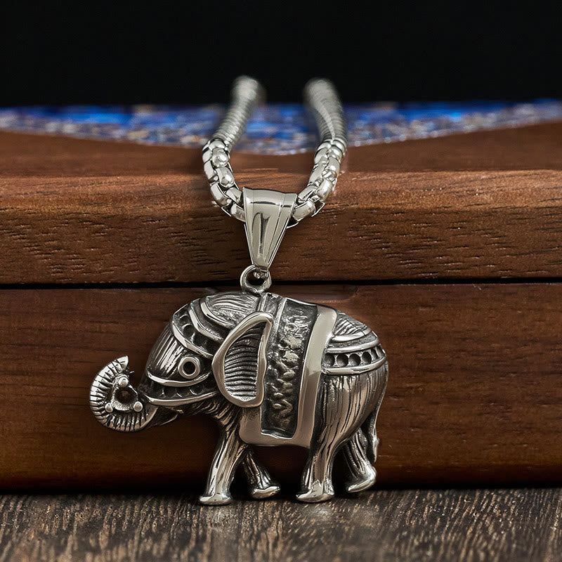 Wear FengShui Titanium Steel Elephant Strengthen Necklace Pendants