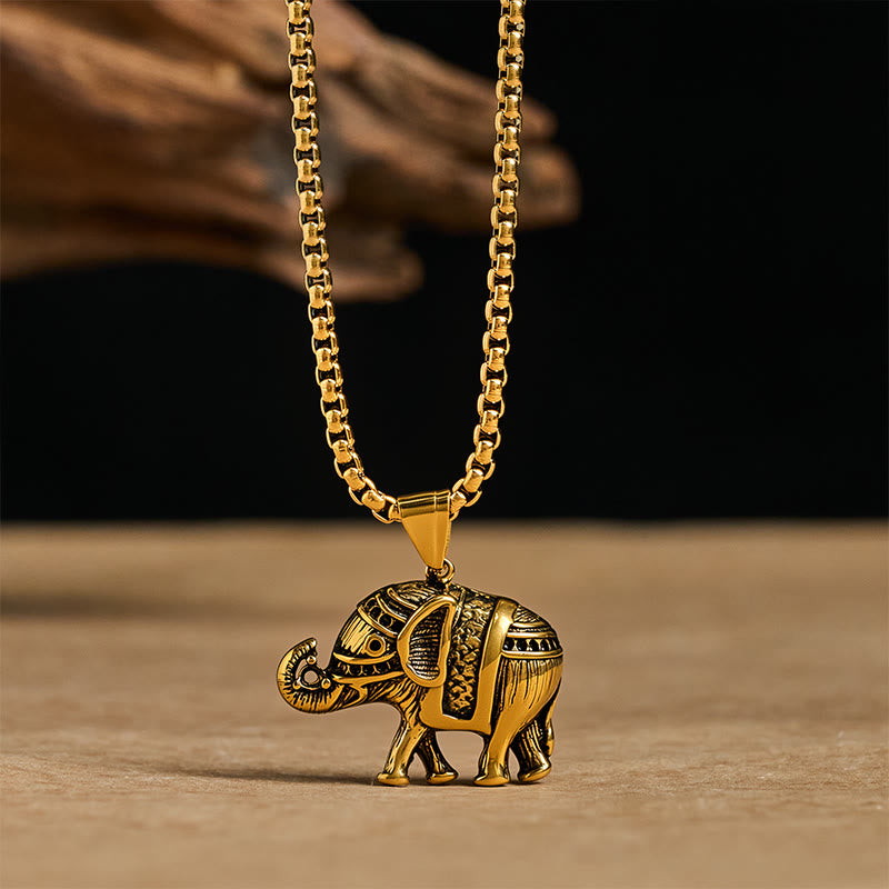 Wear FengShui Titanium Steel Elephant Strengthen Necklace Pendants