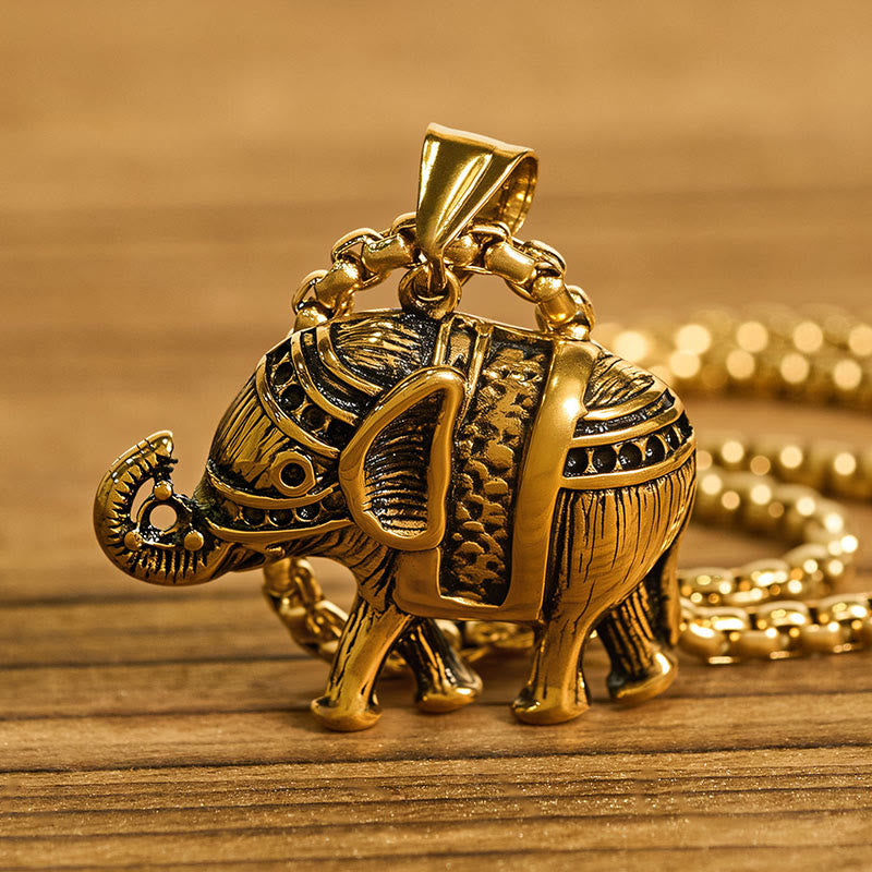 Wear FengShui Titanium Steel Elephant Strengthen Necklace Pendants