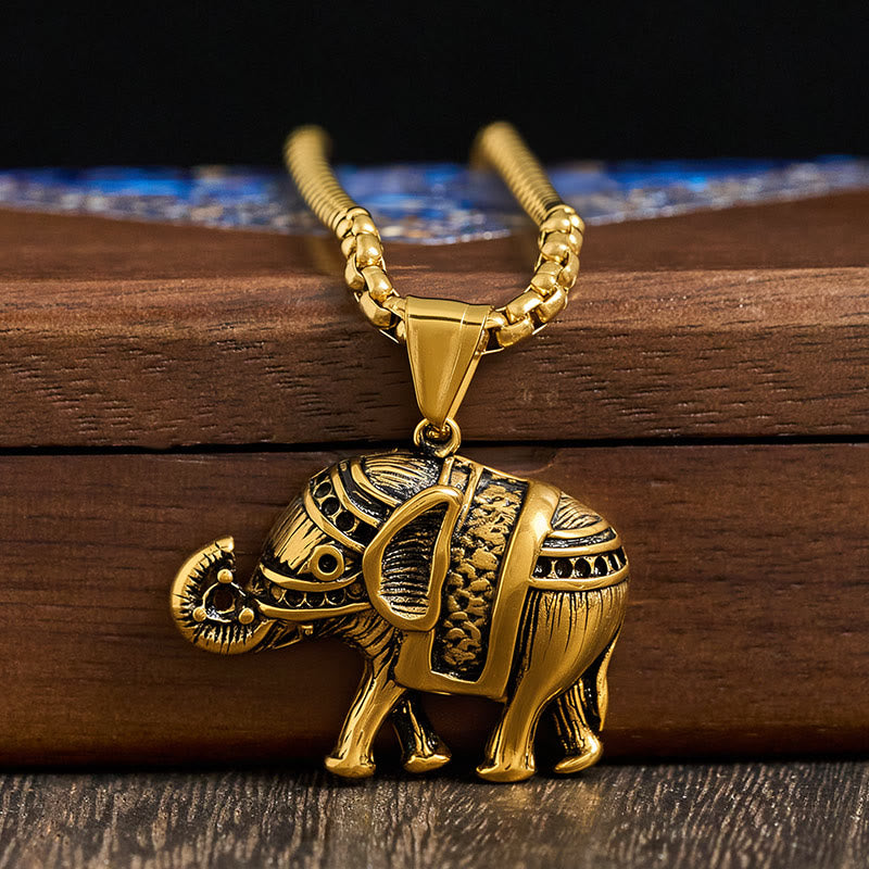 Wear FengShui Titanium Steel Elephant Strengthen Necklace Pendants