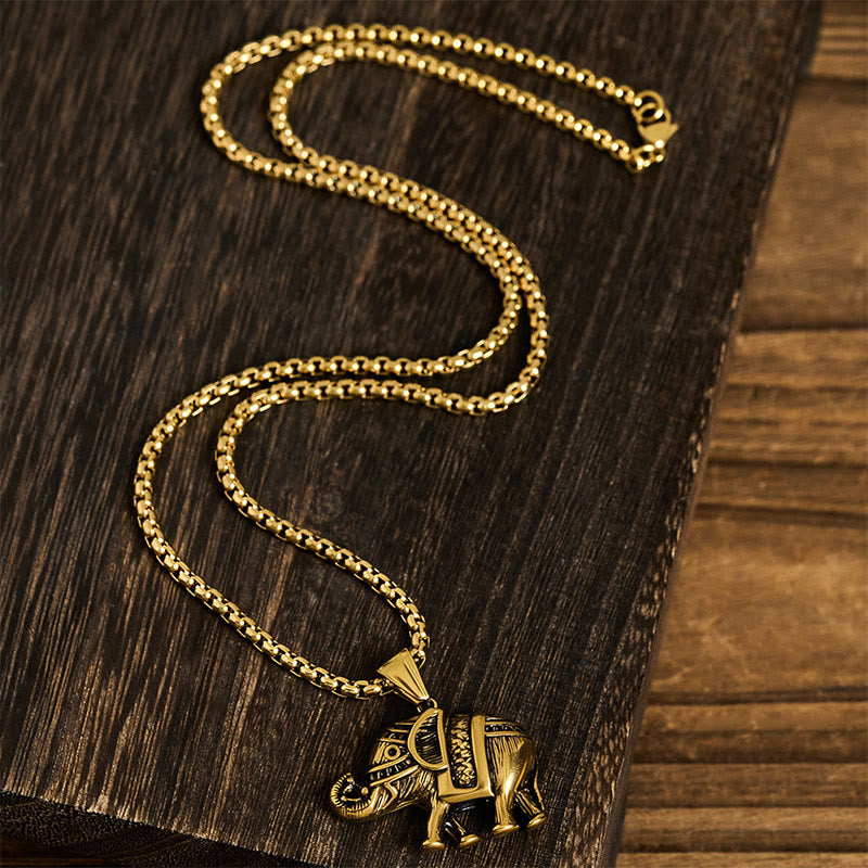Wear FengShui Titanium Steel Elephant Strengthen Necklace Pendants