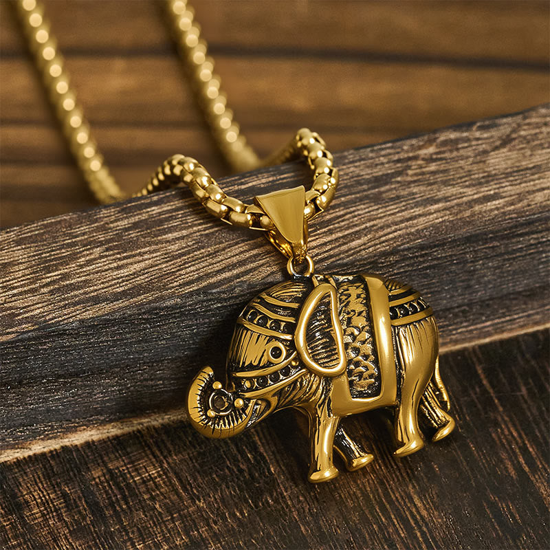 Wear FengShui Titanium Steel Elephant Strengthen Necklace Pendants