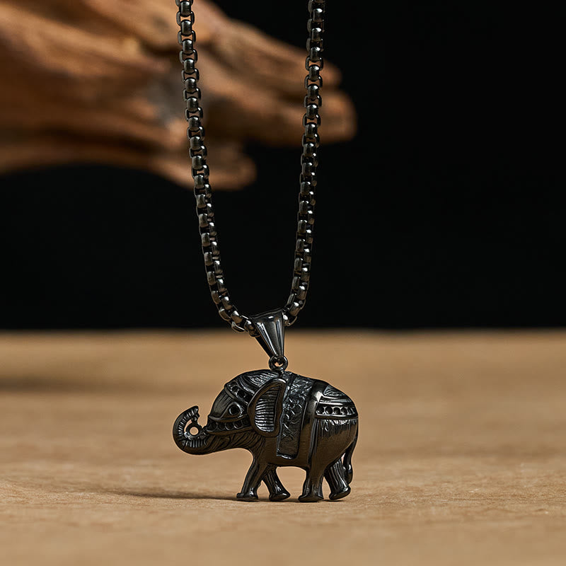 Wear FengShui Titanium Steel Elephant Strengthen Necklace Pendants