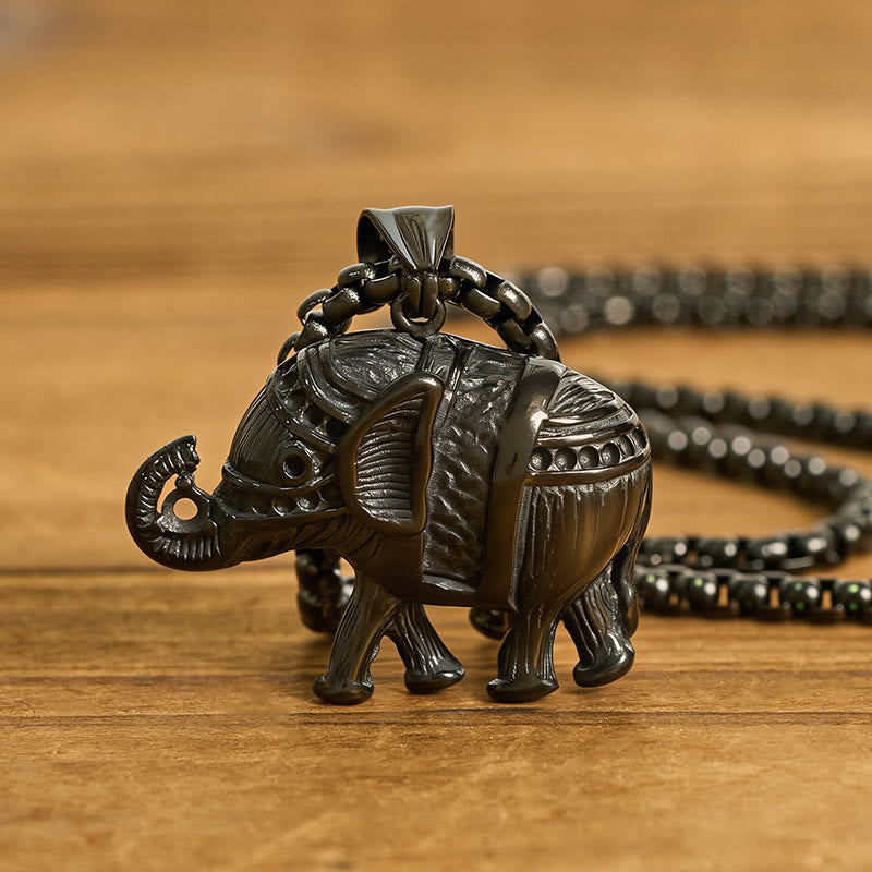Wear FengShui Titanium Steel Elephant Strengthen Necklace Pendants