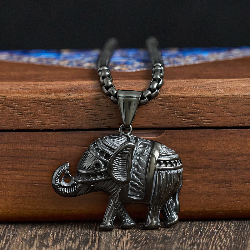 Wear FengShui Titanium Steel Elephant Strengthen Necklace Pendants