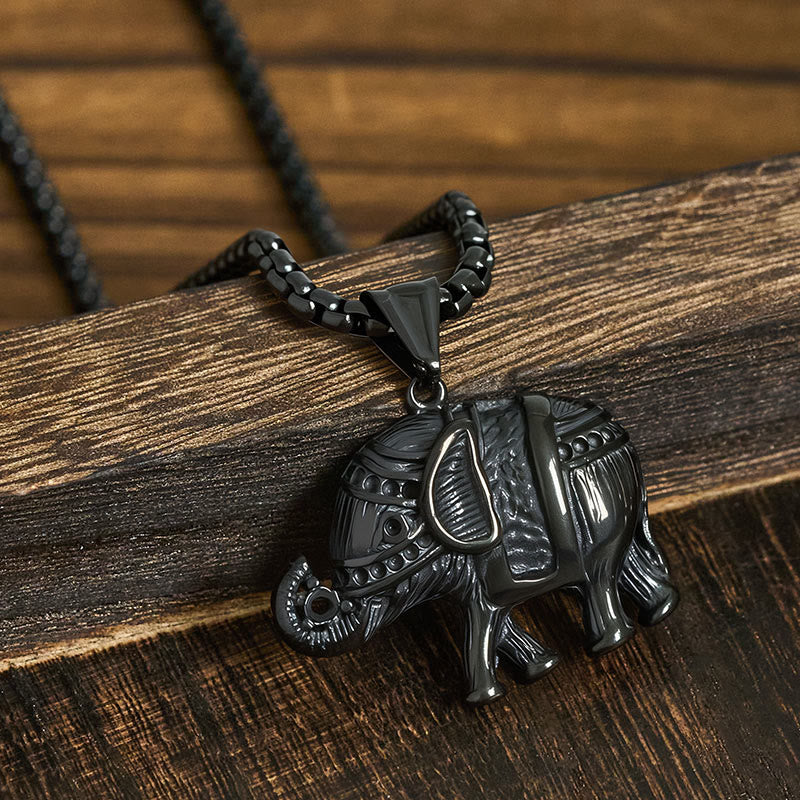 Wear FengShui Titanium Steel Elephant Strengthen Necklace Pendants