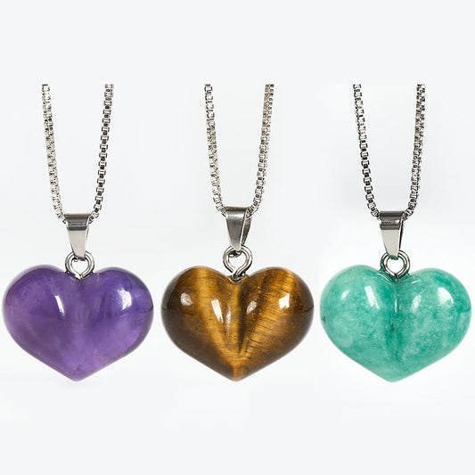 Wear FengShui Heart Design Amethyst Topaz Pink Crystal Opal Tiger Eye White Crystal Red Jasper Amazonite Green Aventurine Black Obsidian Citrine Balance Necklace Pendant