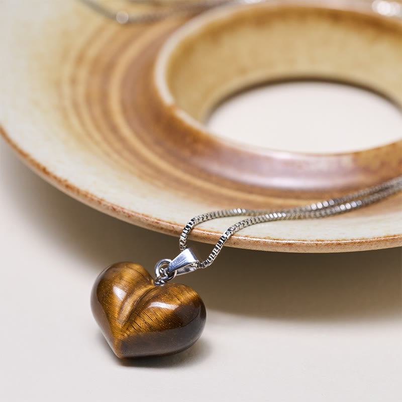 Wear FengShui Heart Design Amethyst Topaz Pink Crystal Opal Tiger Eye White Crystal Red Jasper Amazonite Green Aventurine Black Obsidian Citrine Balance Necklace Pendant