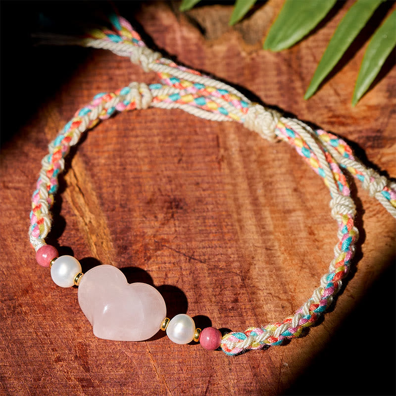 Wear FengShui Heart Design Pink Crystal Braided Rope Warmth Love Bracelet