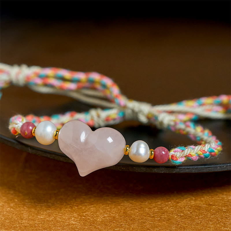 Wear FengShui Heart Design Pink Crystal Braided Rope Warmth Love Bracelet