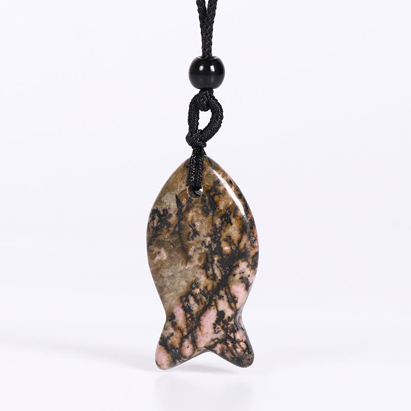 Wear FengShui Koi Fish Pink Crystal Indian Agate Amethyst Topaz Red Jasper Success Warmth Necklace Pendant