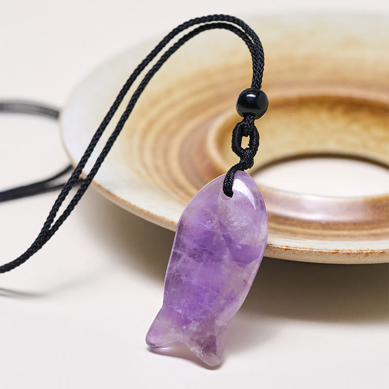 Wear FengShui Koi Fish Pink Crystal Indian Agate Amethyst Topaz Red Jasper Success Warmth Necklace Pendant