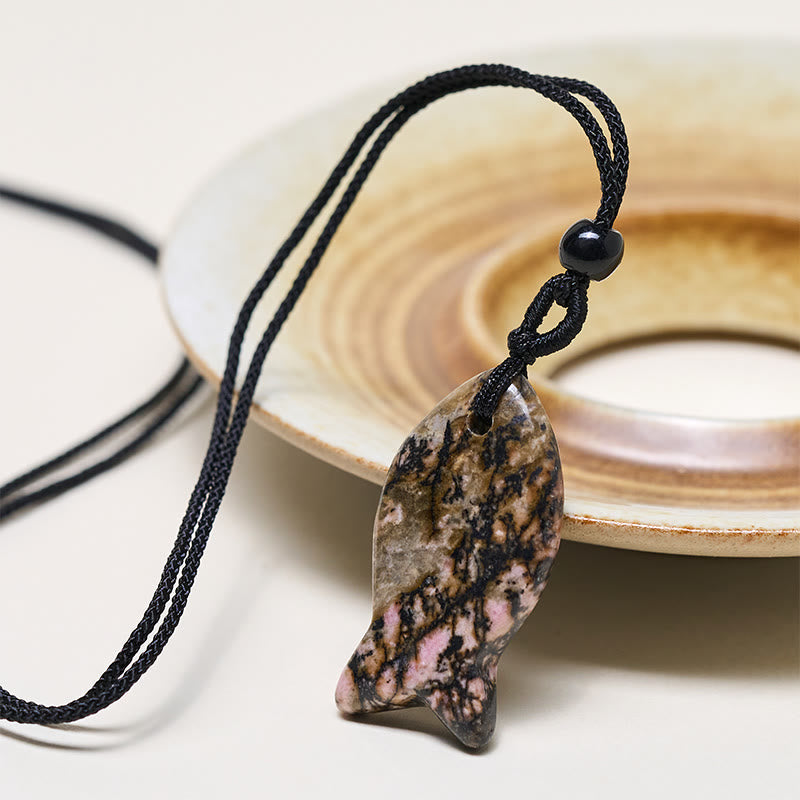 Wear FengShui Koi Fish Pink Crystal Indian Agate Amethyst Topaz Red Jasper Success Warmth Necklace Pendant