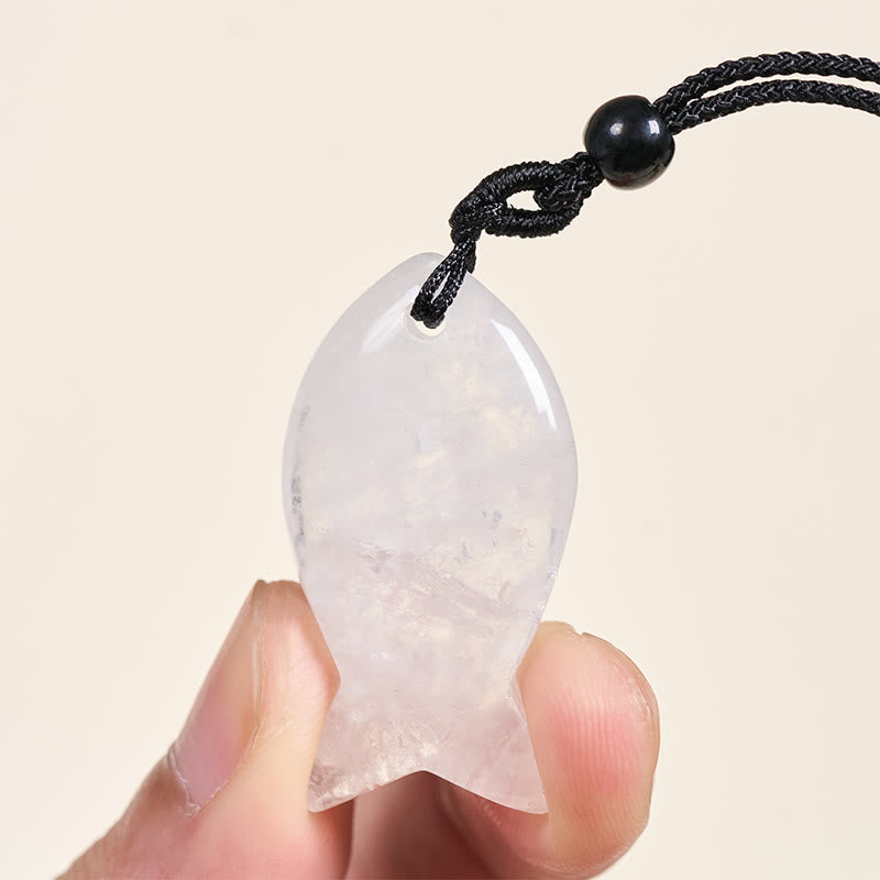 Wear FengShui Koi Fish Pink Crystal Indian Agate Amethyst Topaz Red Jasper Success Warmth Necklace Pendant