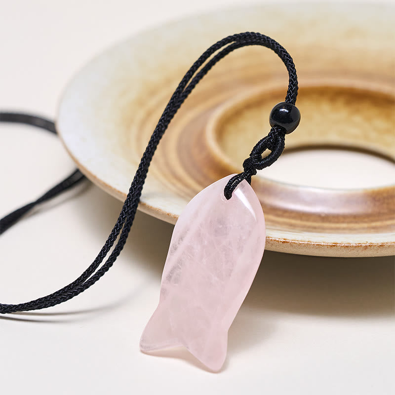 Wear FengShui Koi Fish Pink Crystal Indian Agate Amethyst Topaz Red Jasper Success Warmth Necklace Pendant