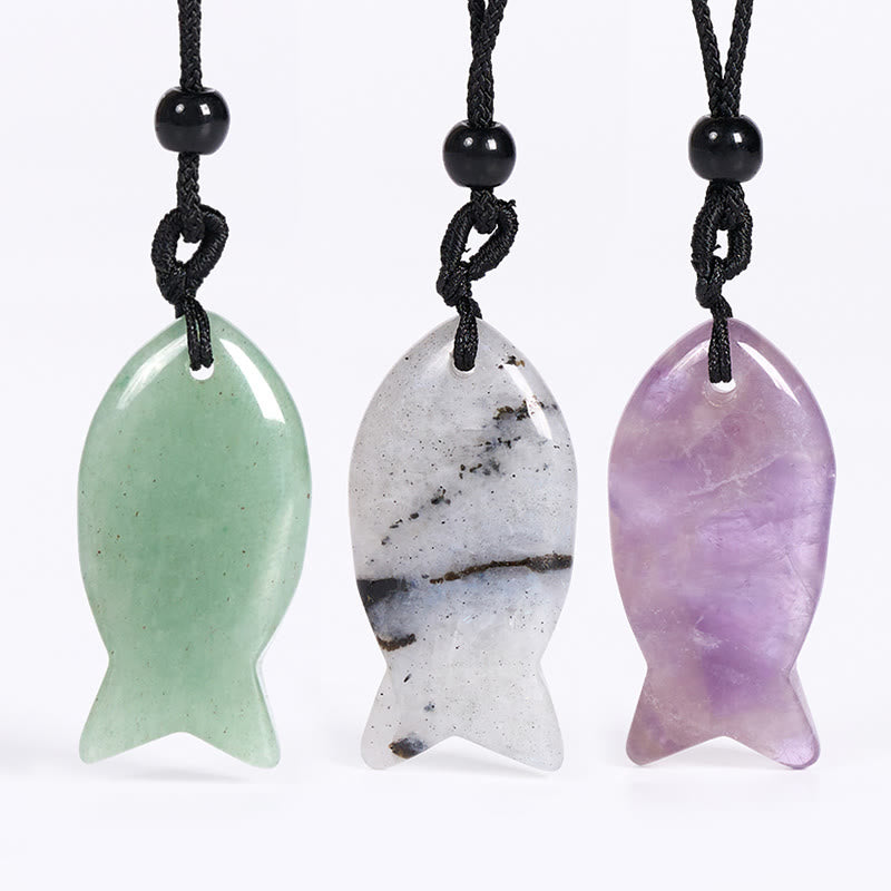 Wear FengShui Koi Fish Pink Crystal Indian Agate Amethyst Topaz Red Jasper Success Warmth Necklace Pendant