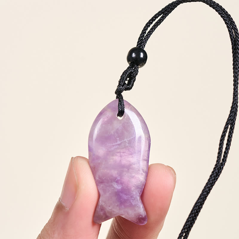 Wear FengShui Koi Fish Pink Crystal Indian Agate Amethyst Topaz Red Jasper Success Warmth Necklace Pendant