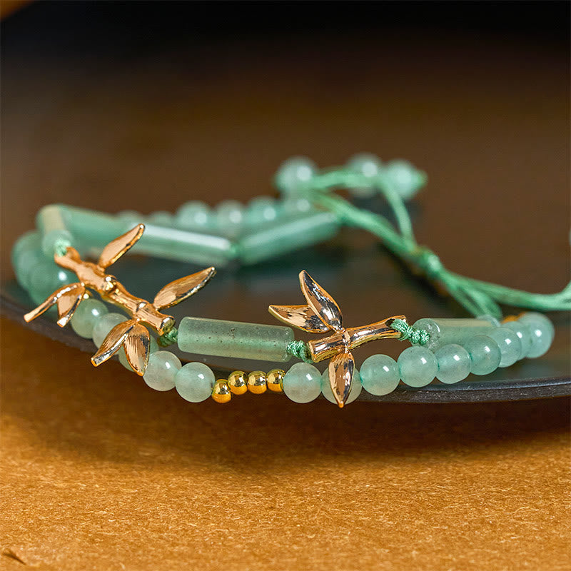 Wear FengShui Bamboo Design Double Layer Green Aventurine Strength Balance Bracelet