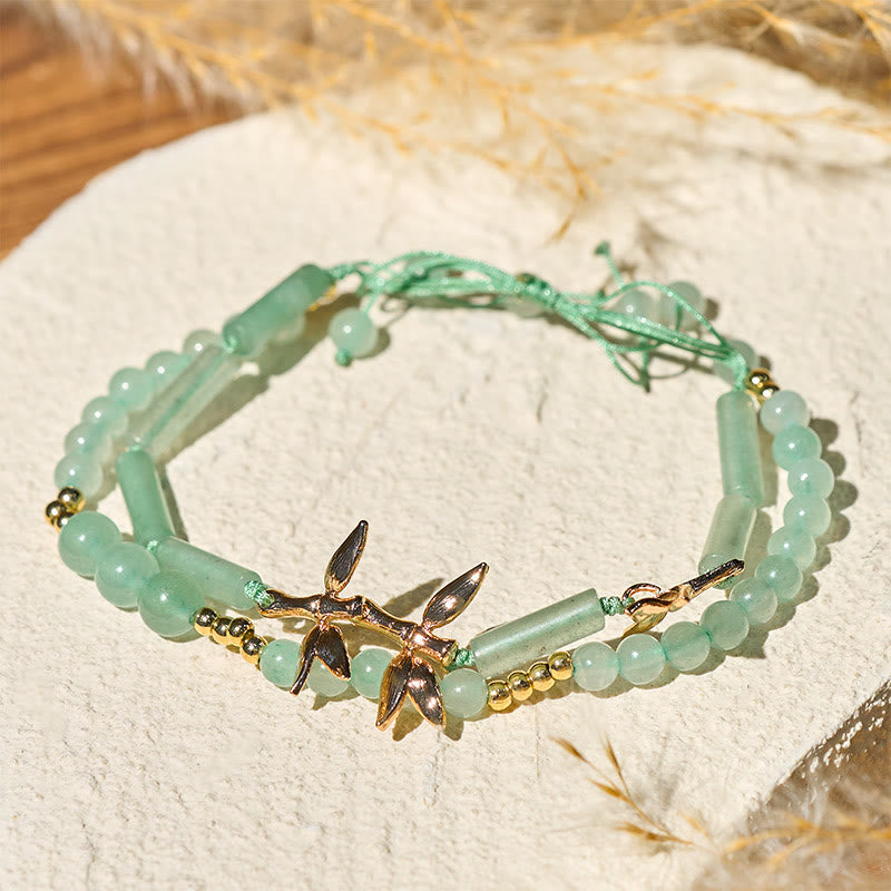Wear FengShui Bamboo Design Double Layer Green Aventurine Strength Balance Bracelet