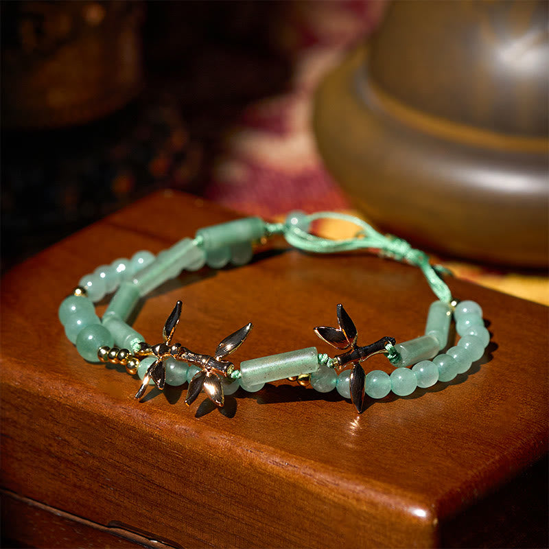 Wear FengShui Bamboo Design Double Layer Green Aventurine Strength Balance Bracelet
