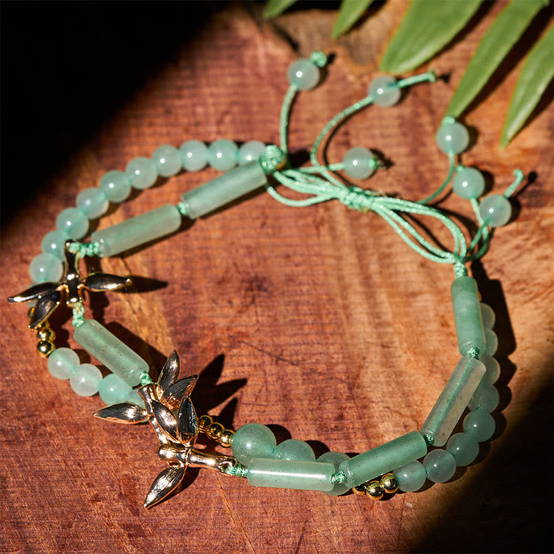 Wear FengShui Bamboo Design Double Layer Green Aventurine Strength Balance Bracelet