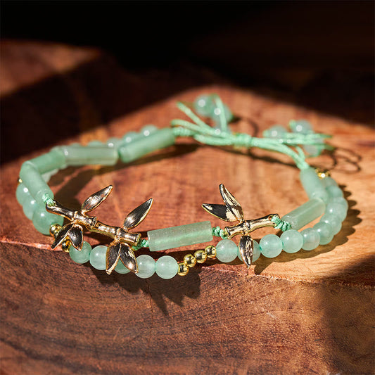 Wear FengShui Bamboo Design Double Layer Green Aventurine Strength Balance Bracelet
