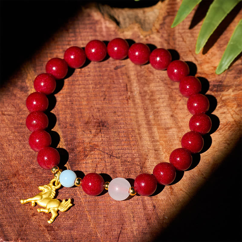 Wear FengShui Year of the Horse Running Horse Charm Cinnabar Blessing Bracelet