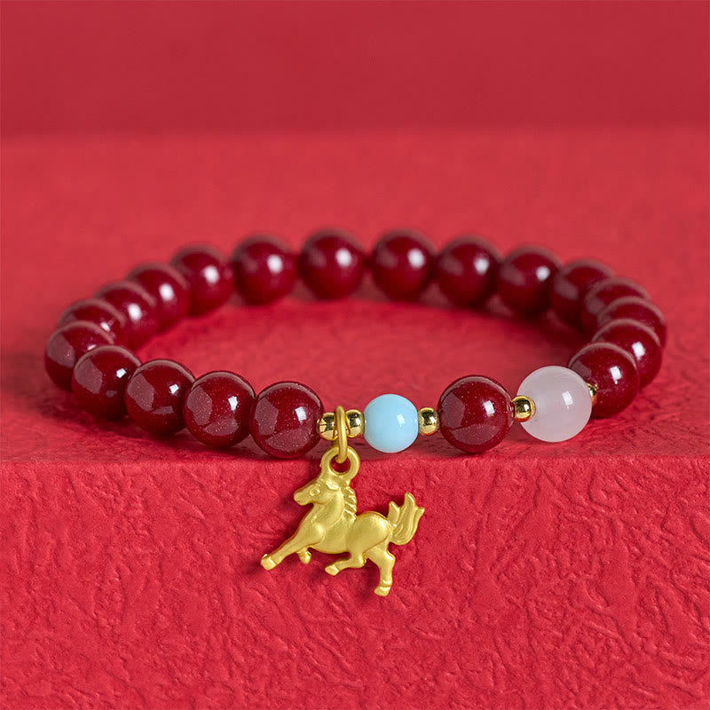Wear FengShui Year of the Horse Running Horse Charm Cinnabar Blessing Bracelet