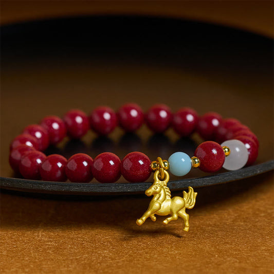 Wear FengShui Year of the Horse Running Horse Charm Cinnabar Blessing Bracelet
