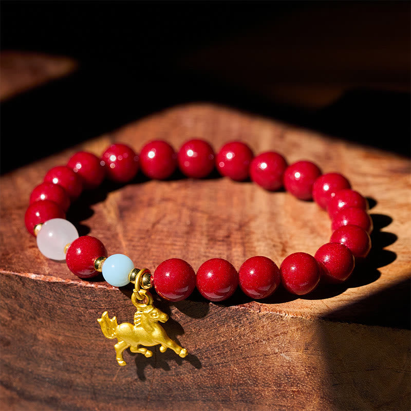 Wear FengShui Year of the Horse Running Horse Charm Cinnabar Blessing Bracelet
