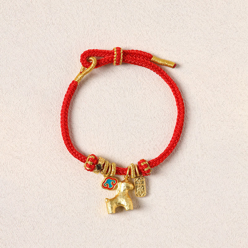 Wear FengShui Year Of The Horse Copper Red String Fu Character Lotus Luck Bracelet